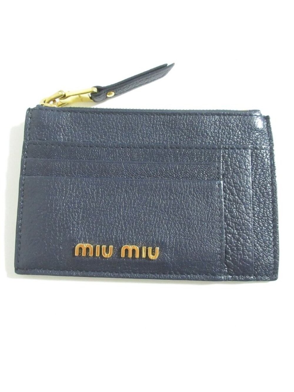 Miu Miu Madras Leather Coin Card Holder Navy Purse